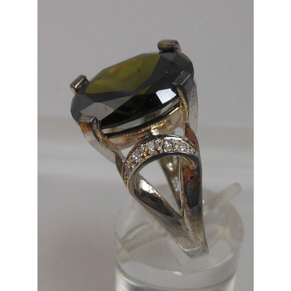 Vintage Sterling Silver Dark Green CZ Cocktail Ring NOS Statement Jewelry Size 8 - Picture 9 of 10